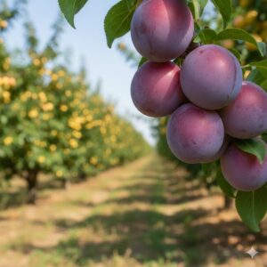 Pomi fructiferi, prun renclod altan Garden Love, crenguta cu fructe rosu purpurii