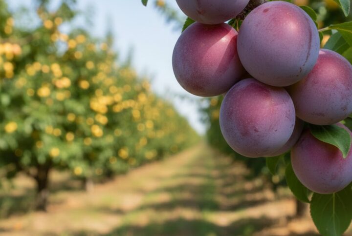 Pomi fructiferi, prun renclod altan Garden Love, crenguta cu fructe rosu purpurii