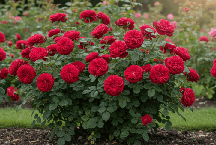 Trandafir Teahibrid Tufă Roșu cu flori roșii mari, parfum intens și tufă compactă, ideal pentru grădini și aranjamente florale