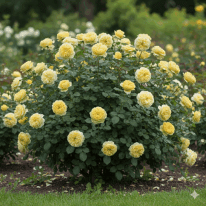 Trandafir David Austin Tufă Verde Lemon cu flori duble, nuanțe verzi-gălbui și parfum plăcut, ideal pentru grădini și aranjamente florale