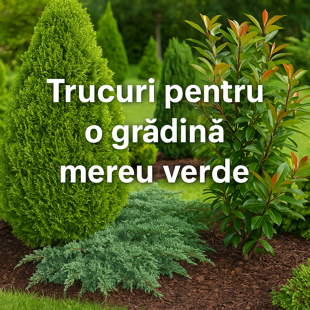 Grădină mereu verde cu tuia, photinia și ienupăr târâtor