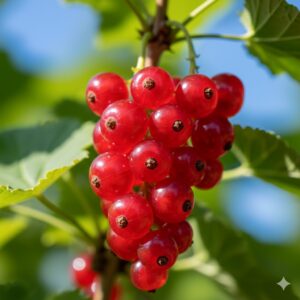 Coacăz roșu pomișor cu ciorchini plini de fructe, ideal pentru spații mici