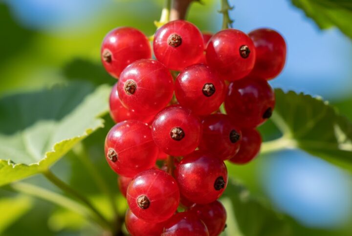 Coacăz roșu pomișor cu ciorchini plini de fructe, ideal pentru spații mici