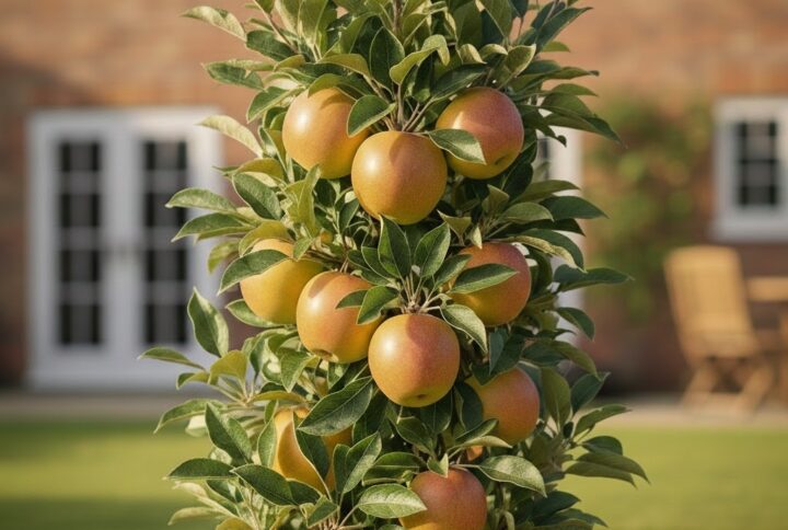 Mar columnar Bolero- gold, cu fructe coapte , in gradina