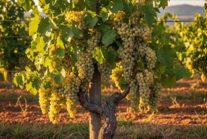 Viță de vie Muscat Poloskey rădăcină liberă – ciorchini galben-aurii cu aromă intensă de muscat