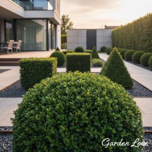 Buxus diverse forme in curte