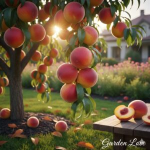 Piersic superba de toamna, Garden Love. Pom fructifer in livada