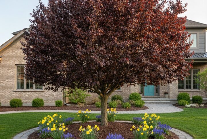 Descoperă Prunus Nigra (Prun Roșu Ornamental), arborele care transformă orice grădină. Frunziș purpuriu intens și flori roz superbe.