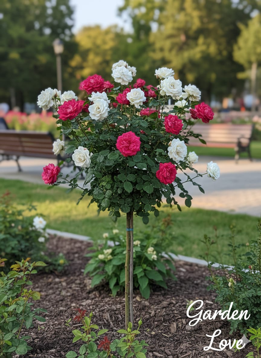 trandafir bicolor rosu cu alb