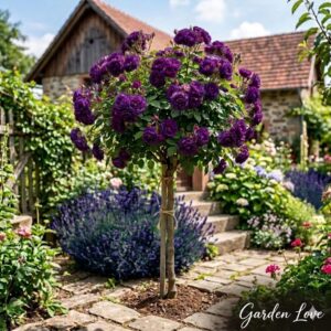 Trandafir Pomisor Mov, inflorit spectaculos, in gradina Garden Love