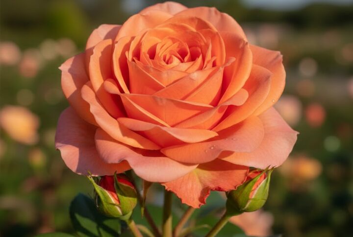 Trandafirul tufa portocaliu, Monica, floare mare ,portocalie