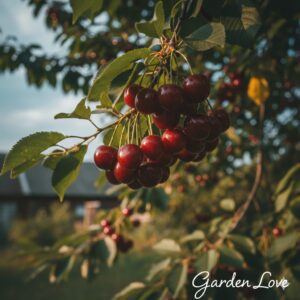 Crenguta cu visinul morella neagra, Garden Love, in livada