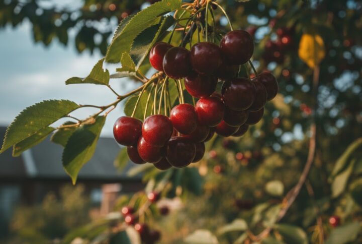 Crenguta cu visinul morella neagra, Garden Love, in livada