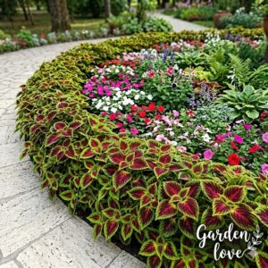 Urzicuta decorativa bicolor, spectaculoasa intr-un rond de flori, creaza o bordura deosebita