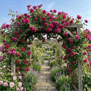 Trandafir Cyclam pe arcada in curtea unei case