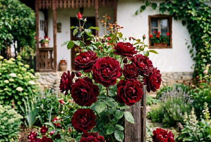 trandafir rosu barbara in gradina