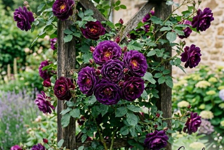 trandafir semicatarator burgundy mov, inflorit si parfumat