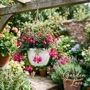 Cercelusi la ghiveci suspendat, infloriti frumos intr-o curte, pe o terasa