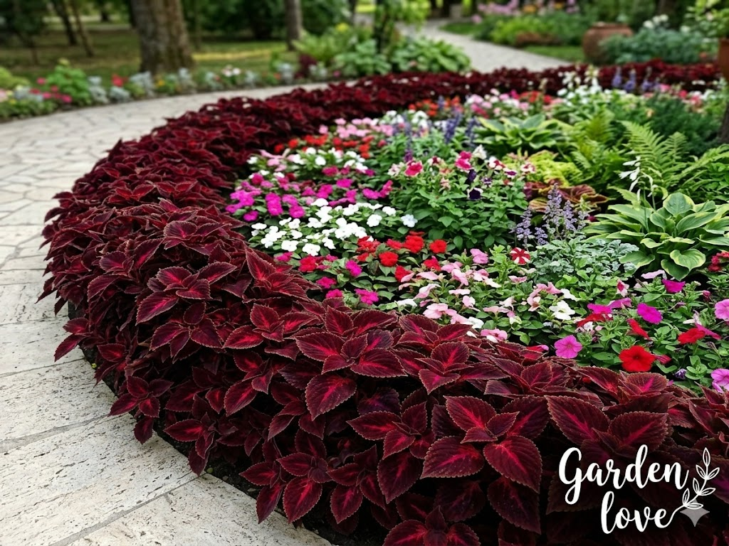 coleus burgundy bordura penru un rond de flori