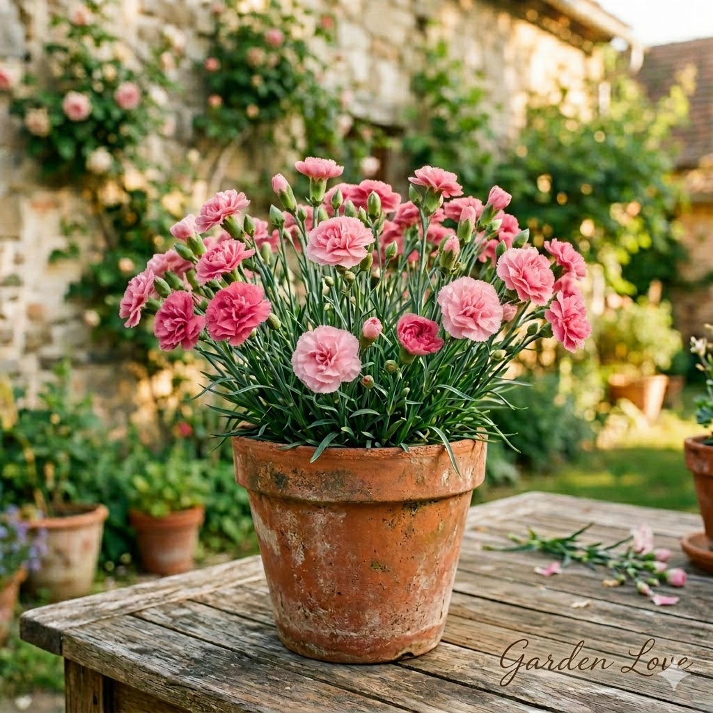 garofite roz la ghiveci