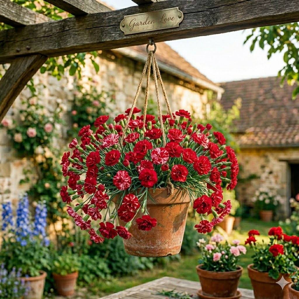 garofite suspendate rosii