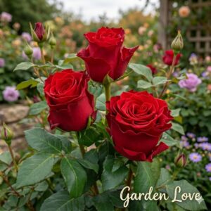 Trandafir Rosu Rhodos, inflorit spectaculos in gradina Garden Love