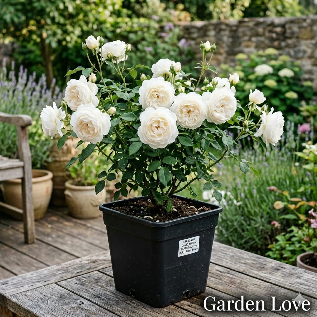 trandafir alb david austin la ghiveci