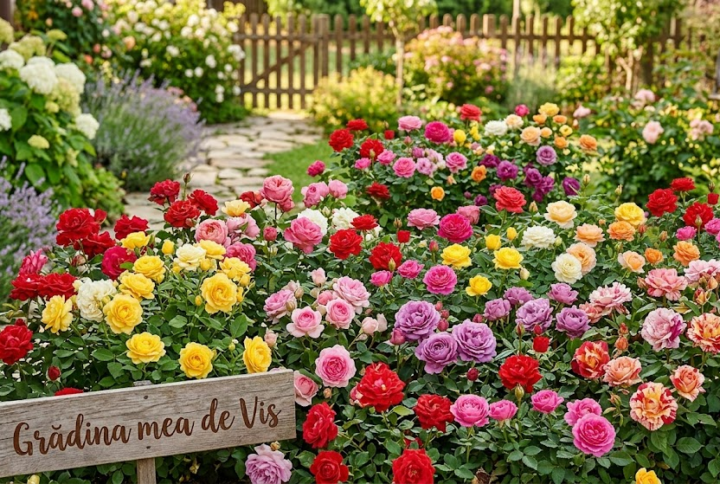 Pachet 10 trandafiri mix la ghiveci. O gradina superba cu trandafiri multicolori infloriti